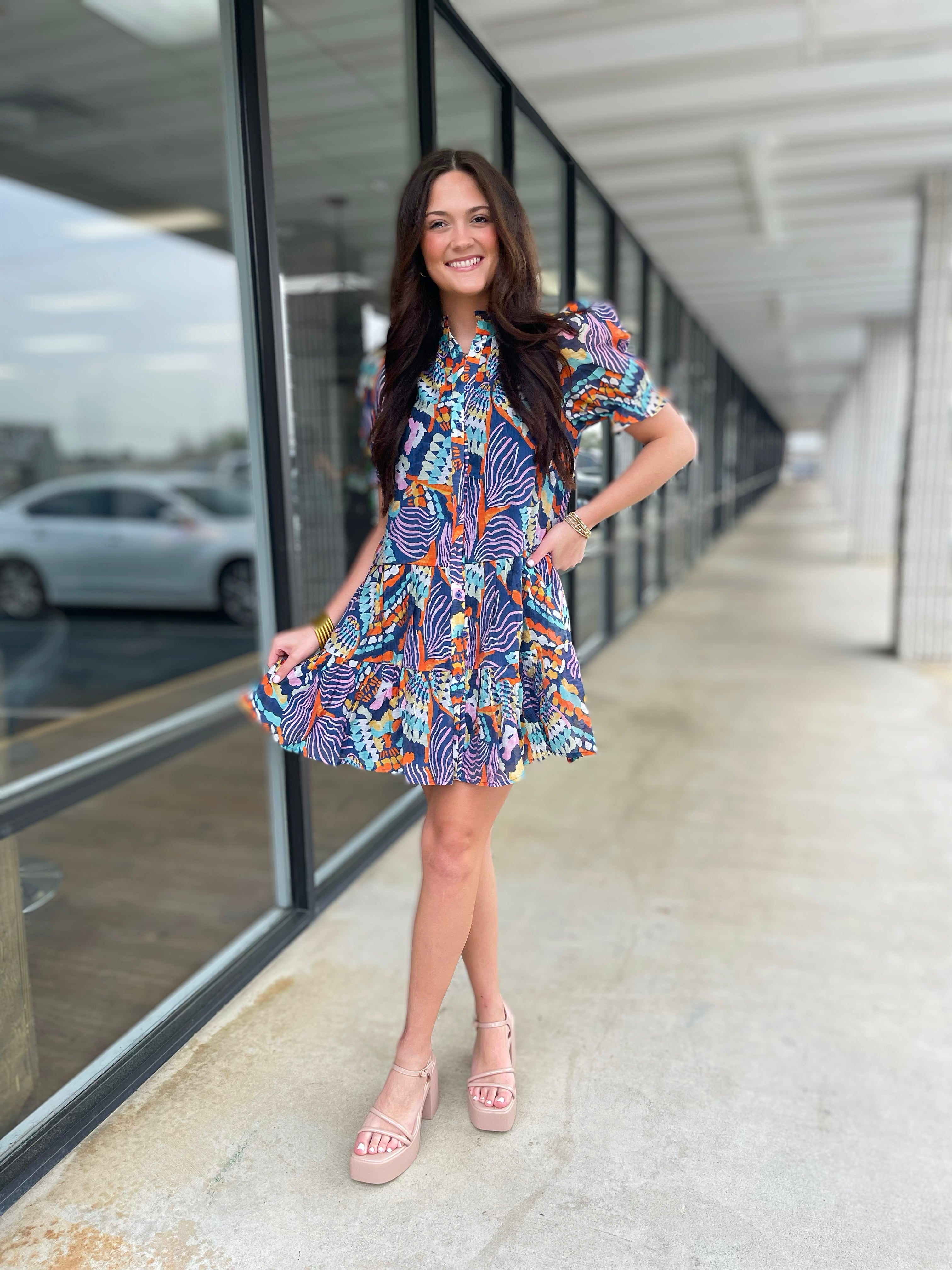blue abstract print dress Blue Abstract Dress - Chiffon Slip Midi Dress - Chic Slip Dress