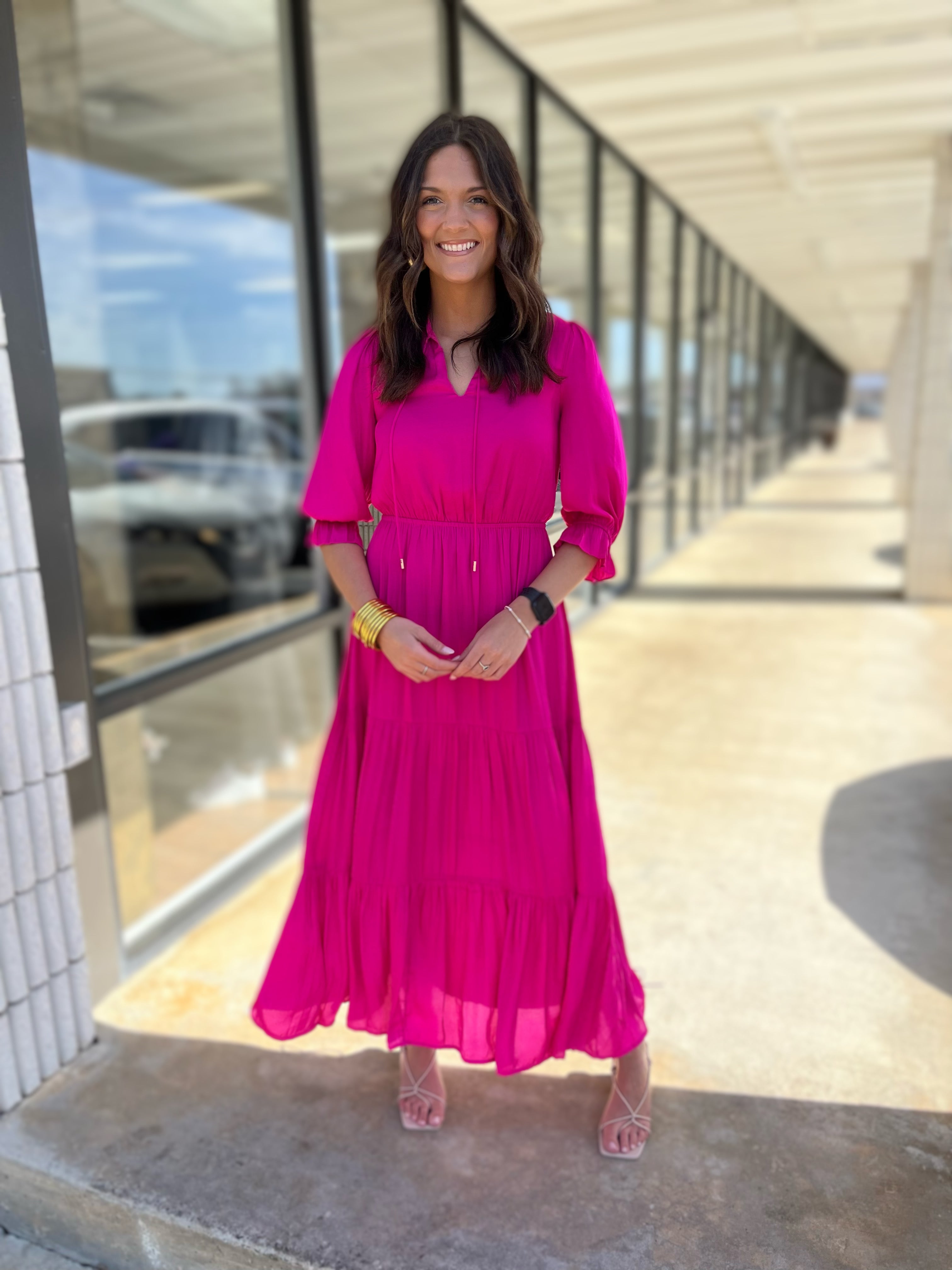 tiered pink maxi dress Pink Tiered Maxi Dress – Unique Boutique
