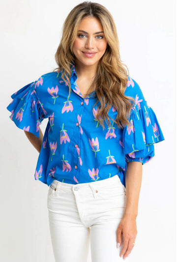 Karlie Poppy Ruffle Sleeve Top