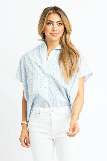 Karlie Floral Stripe VNeck Collar Top