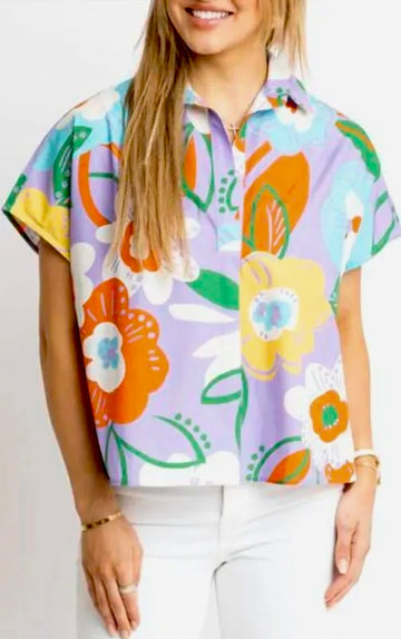 Artist Floral VNeck Collar Top