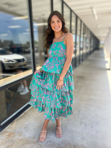 Green Printed Midi Dress