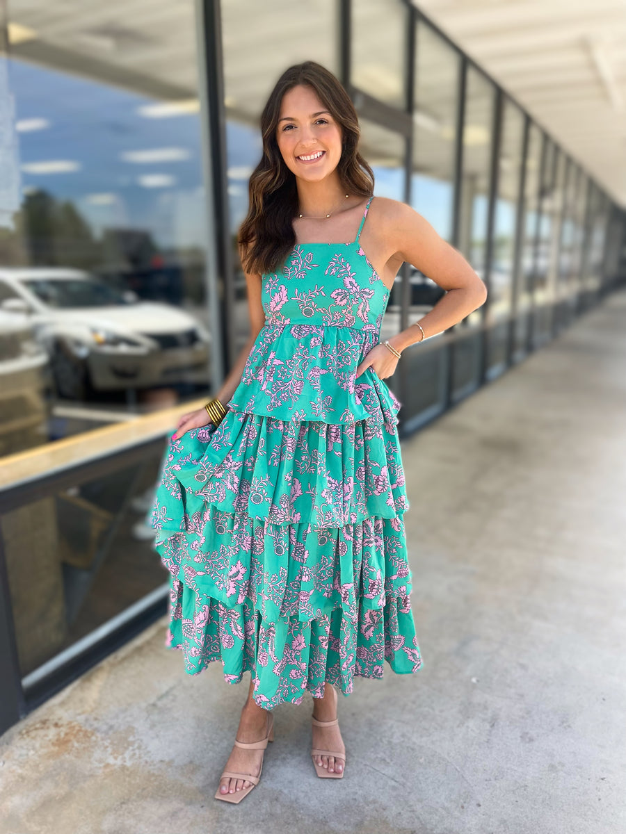 Green Printed Midi Dress