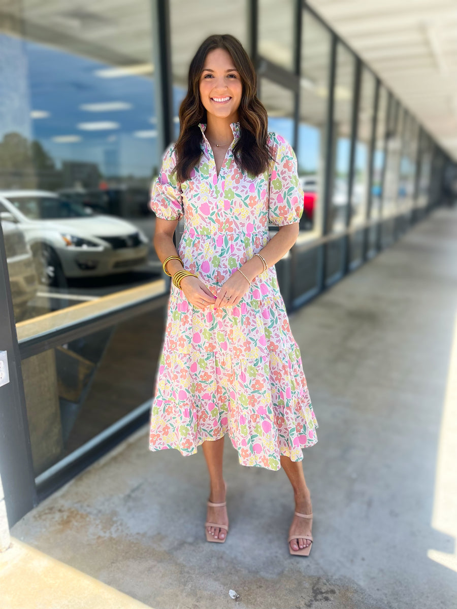 Winnie Pastel Floral Tiered Midi Dress Winnie Pastel Floral Tiered Midi Dress