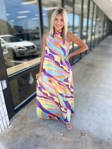 KARLIE Groovy Halter Maxi Dress