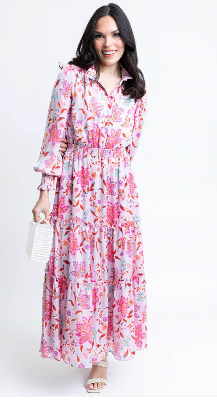 Floral Satin Smock Waist Dress