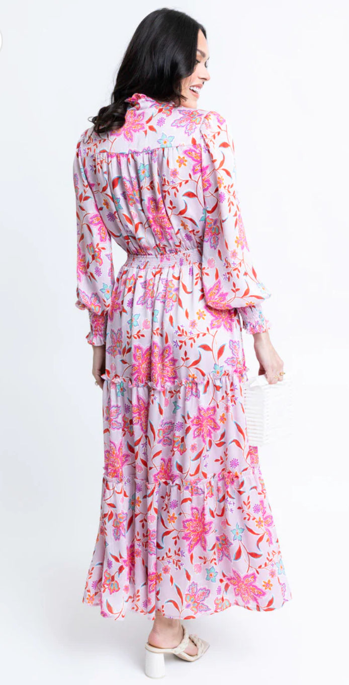 Floral Satin Smock Waist Dress