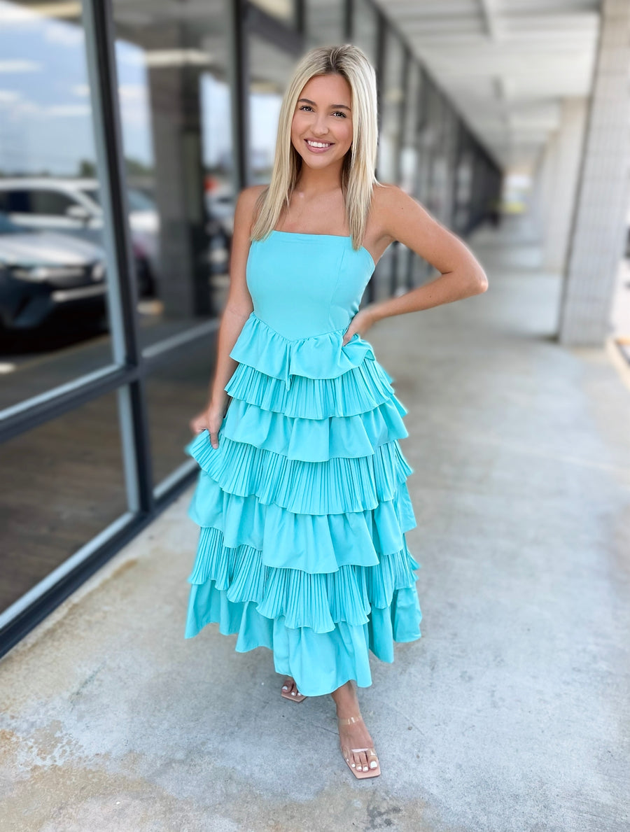 Tiered Midi Dress- Aqua