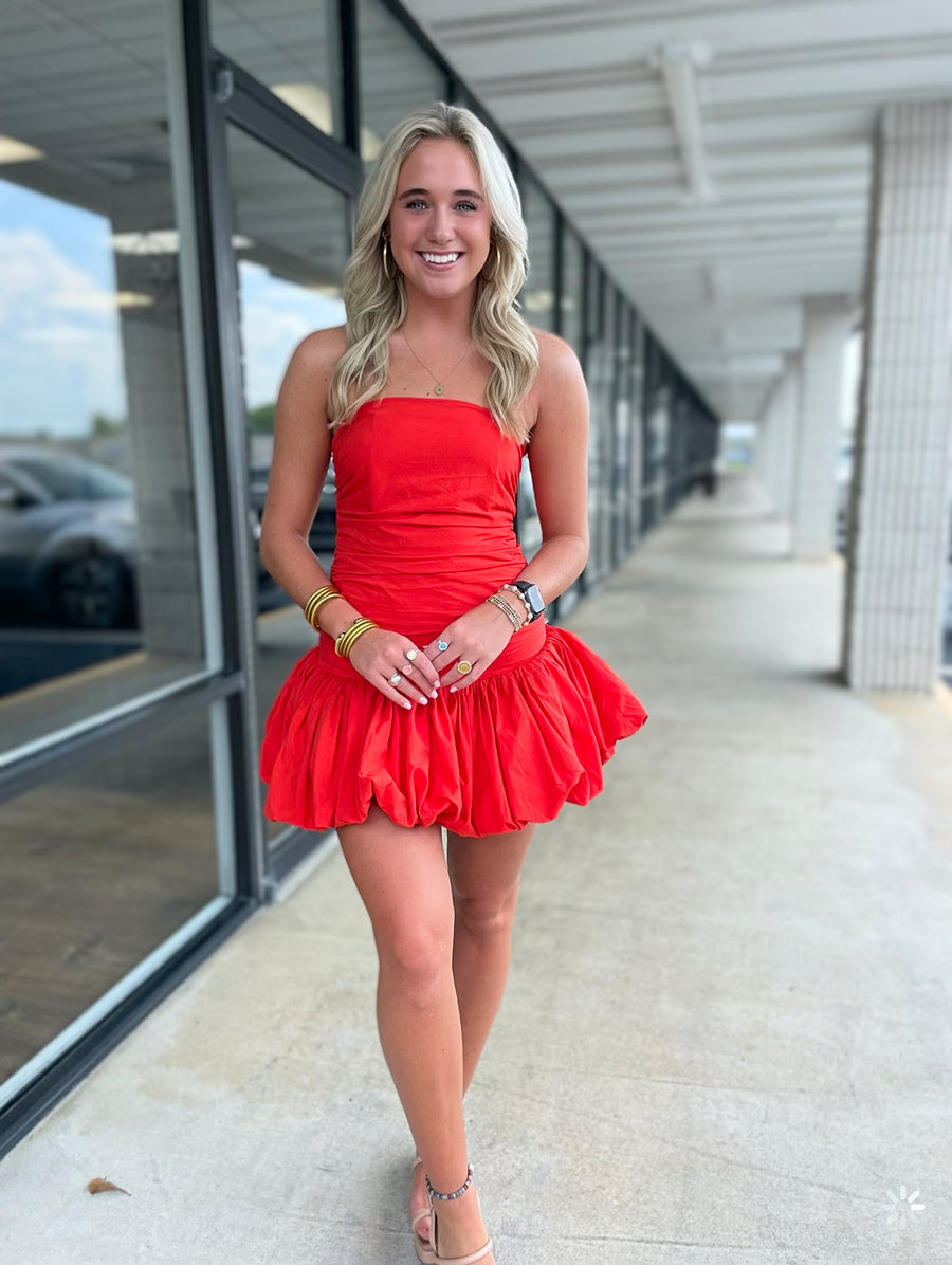 Ruched In Red Mini Dress