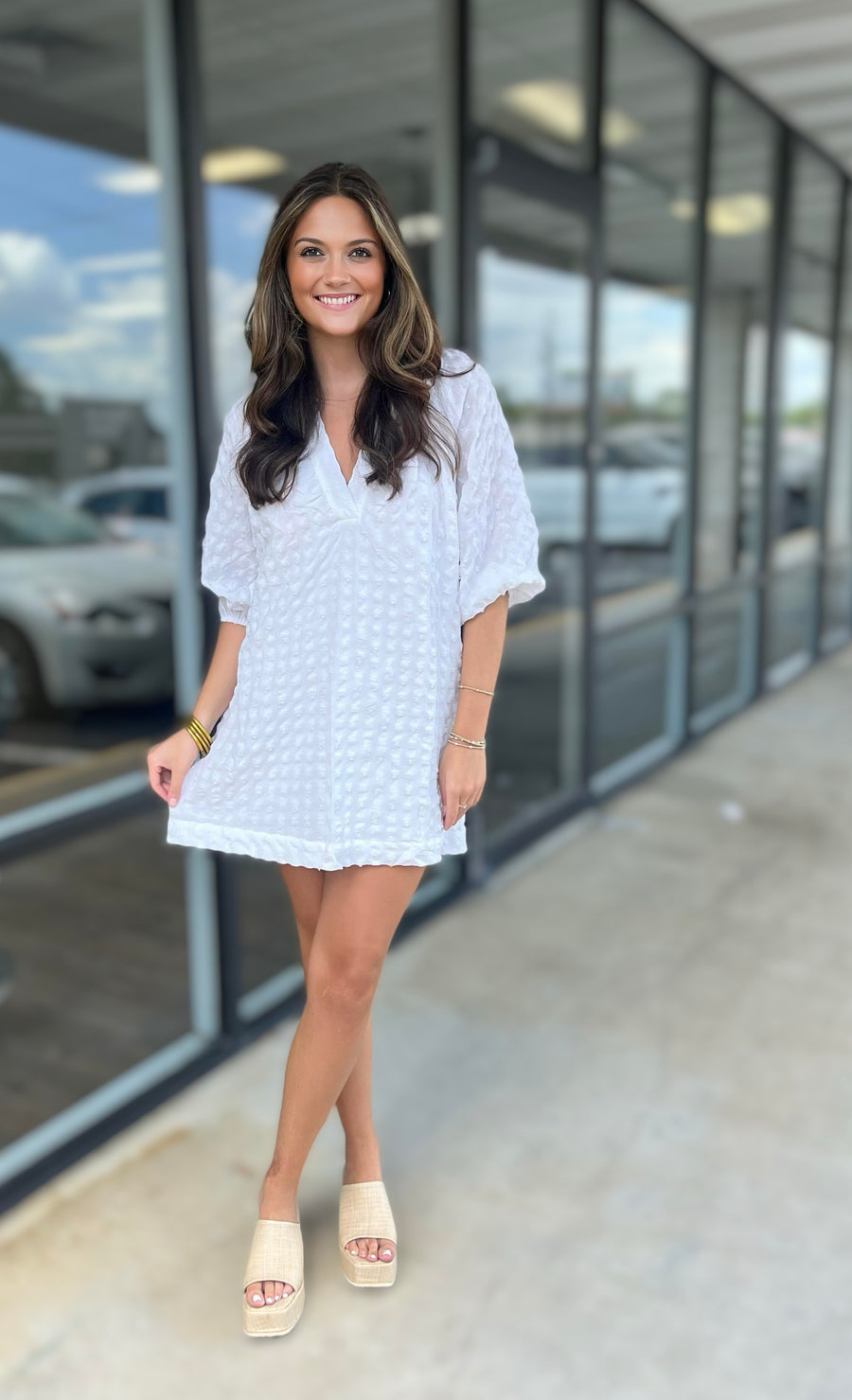 Textured White Mini Dress