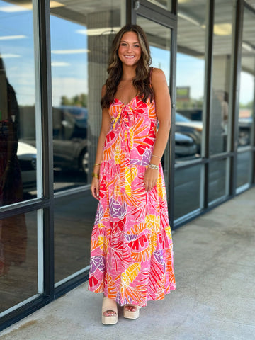 Multi Palm Halter Dress