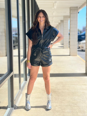 One And Done Faux Leather Romper