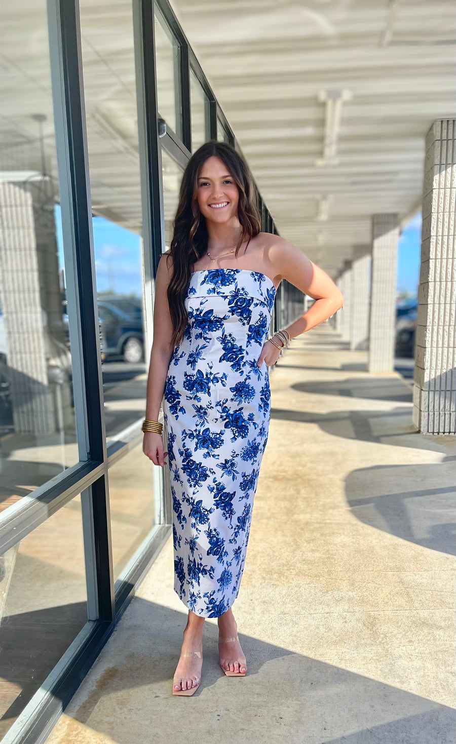 Blue Floral Midi Dress