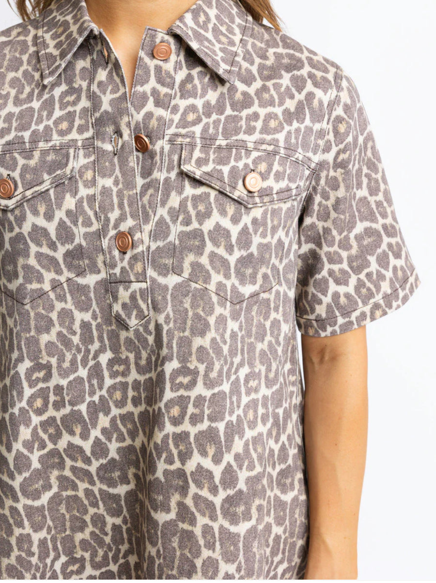 Leopard Denim Pocket Dress