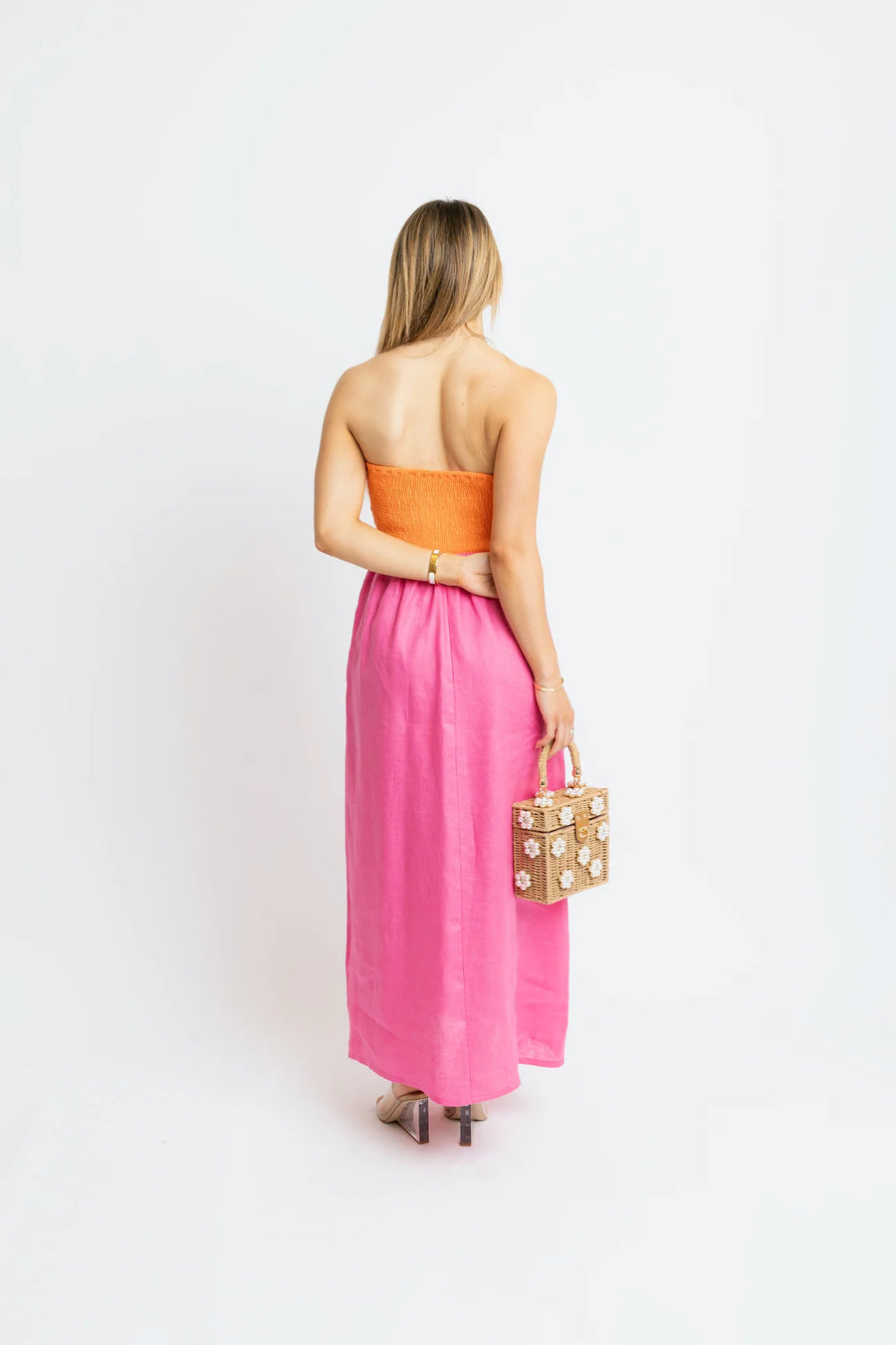 Colorblock Linen Bustier Maxi Dress