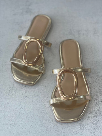 Golden Embellishment Double Strap Sandal