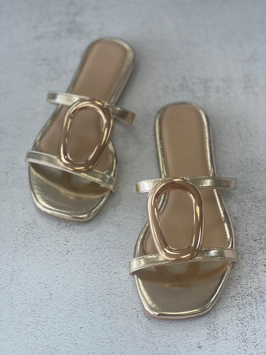 Golden Embellishment Double Strap Sandal