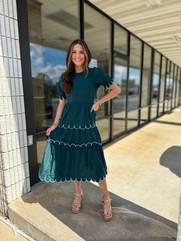 Green Scalloped Midi Dress