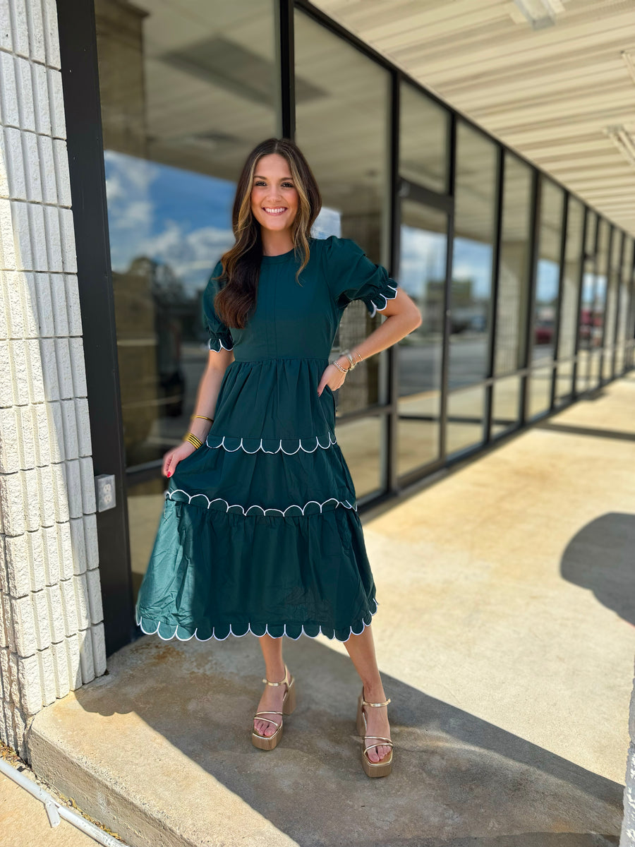 Green Scalloped Midi Dress Green Scalloped Midi Dress