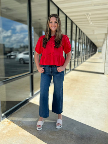 Bow-tiful Front Tie Top- Red