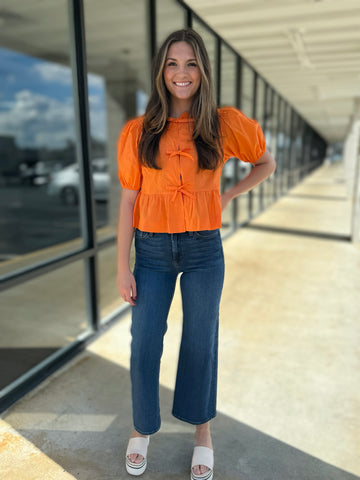 Bow-tiful Front Tie Top- Orange