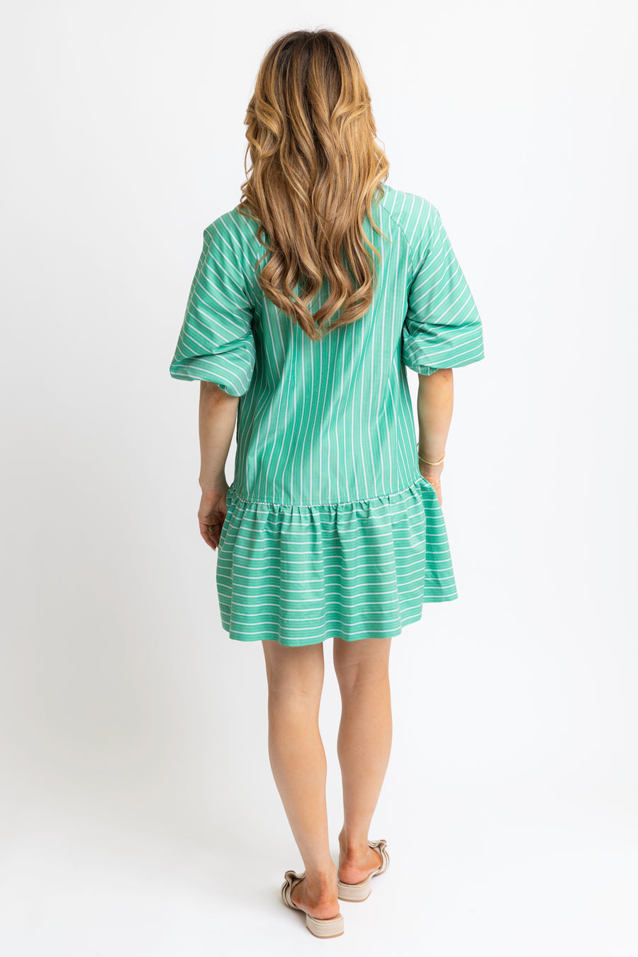 Stripe Pocket Ruffle Bottom Dress