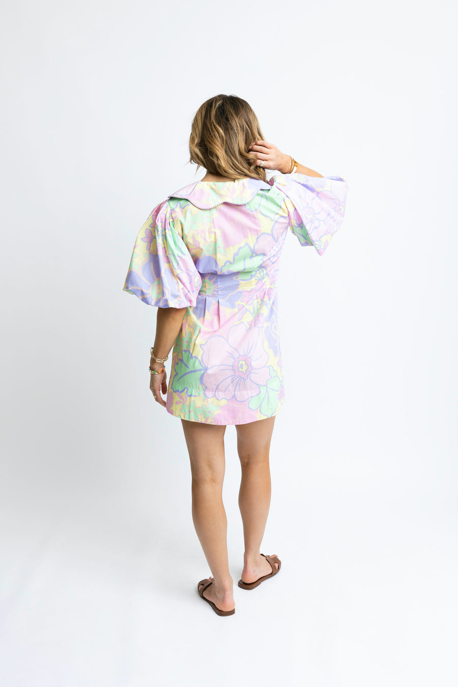 Pastel Large Floral Puff Sleeve Shirt Dress