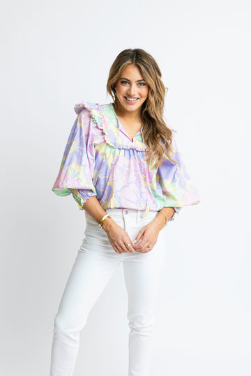 Pastel Floral Poplin Top