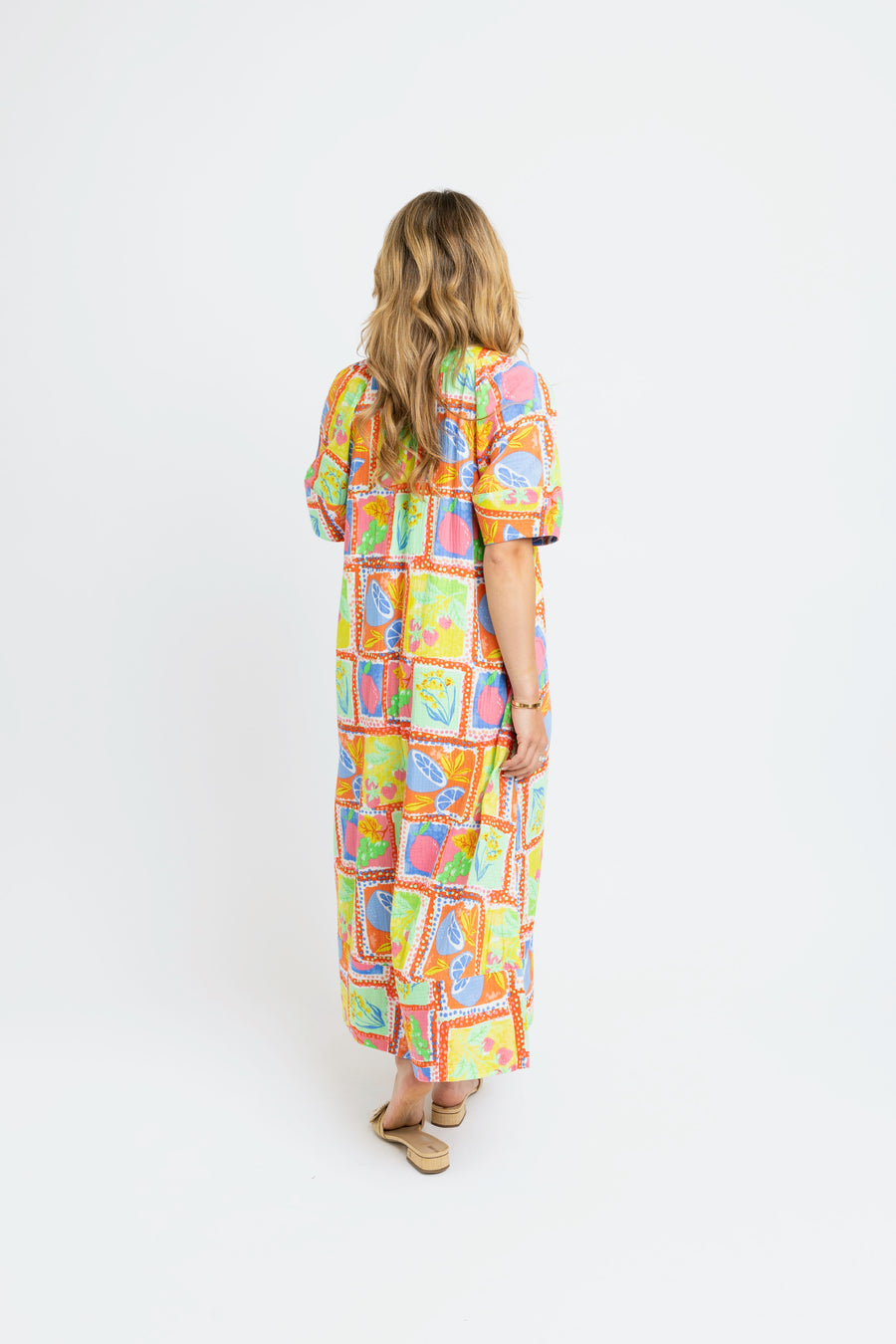 Karlie Fruit Gauze VNeck Maxi Dress