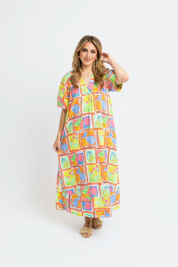 Karlie Fruit Gauze VNeck Maxi Dress