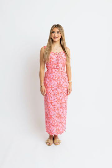TROPICAL LINEN SCALLOP MAXI SKIRT
