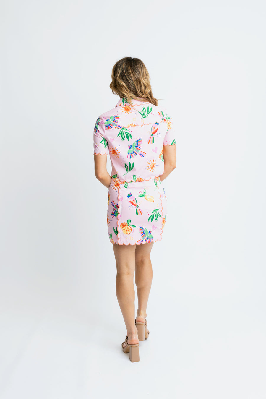 Karlie Toucan Fruit Scallop Button Top