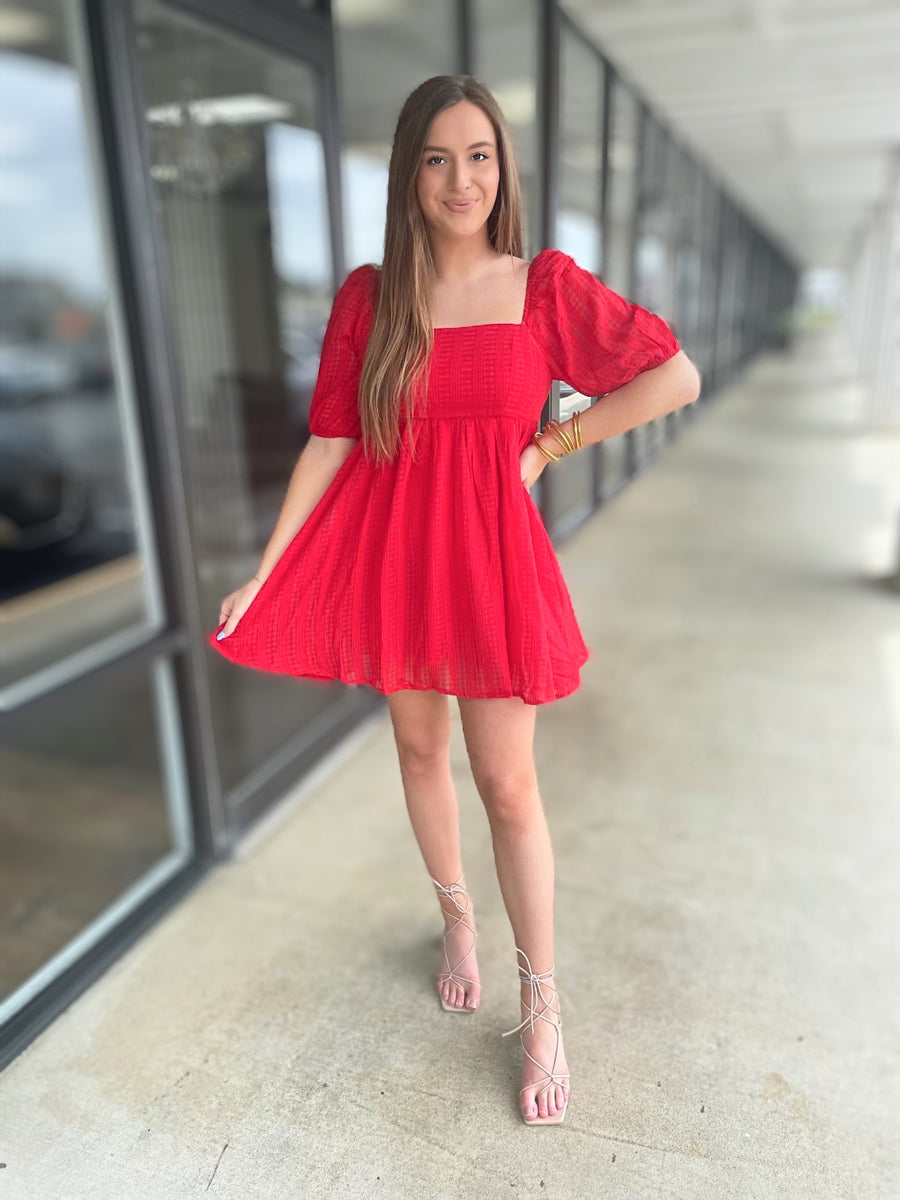 Red Bubble Sleeve Mini Dress