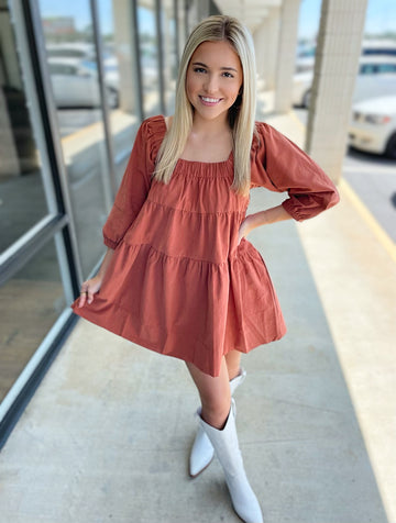 Terracotta Tiered Babydoll Dress