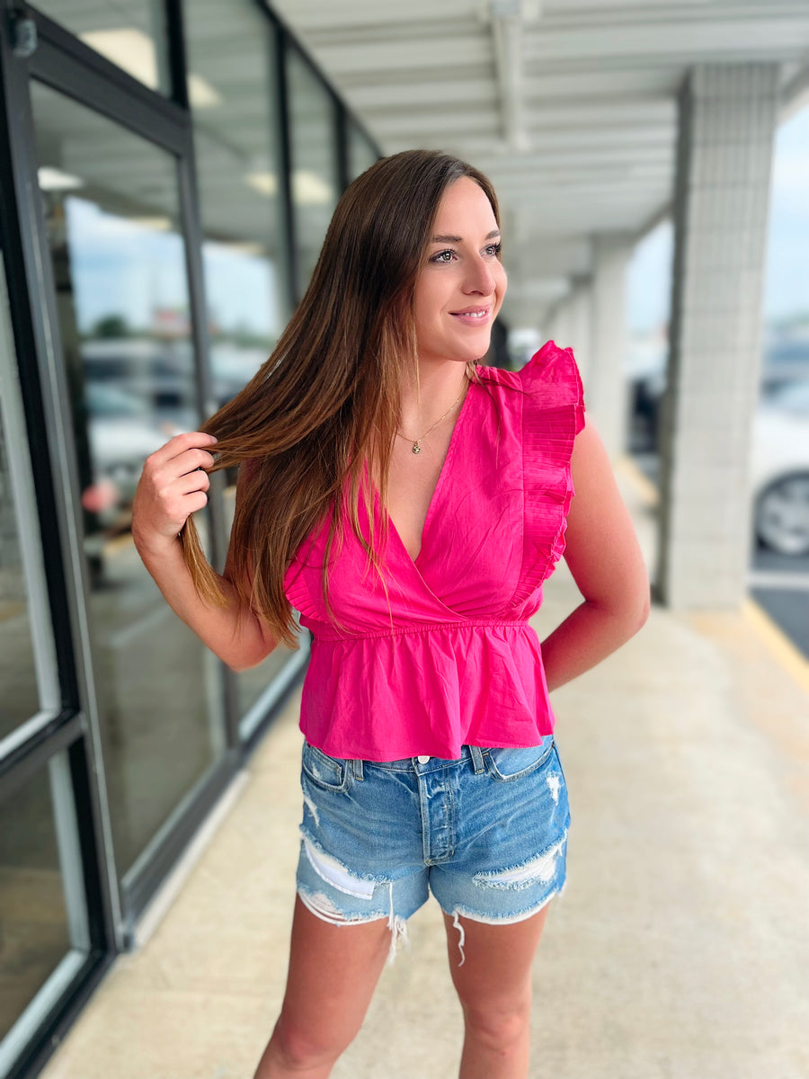 Ruffle Me Top- Hot Pink