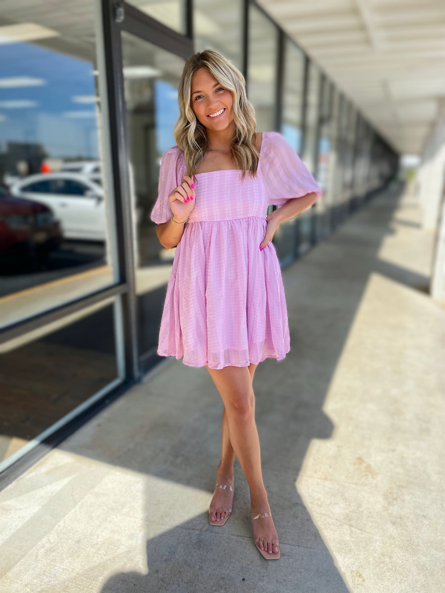 Pink Bubble Sleeve Mini Dress